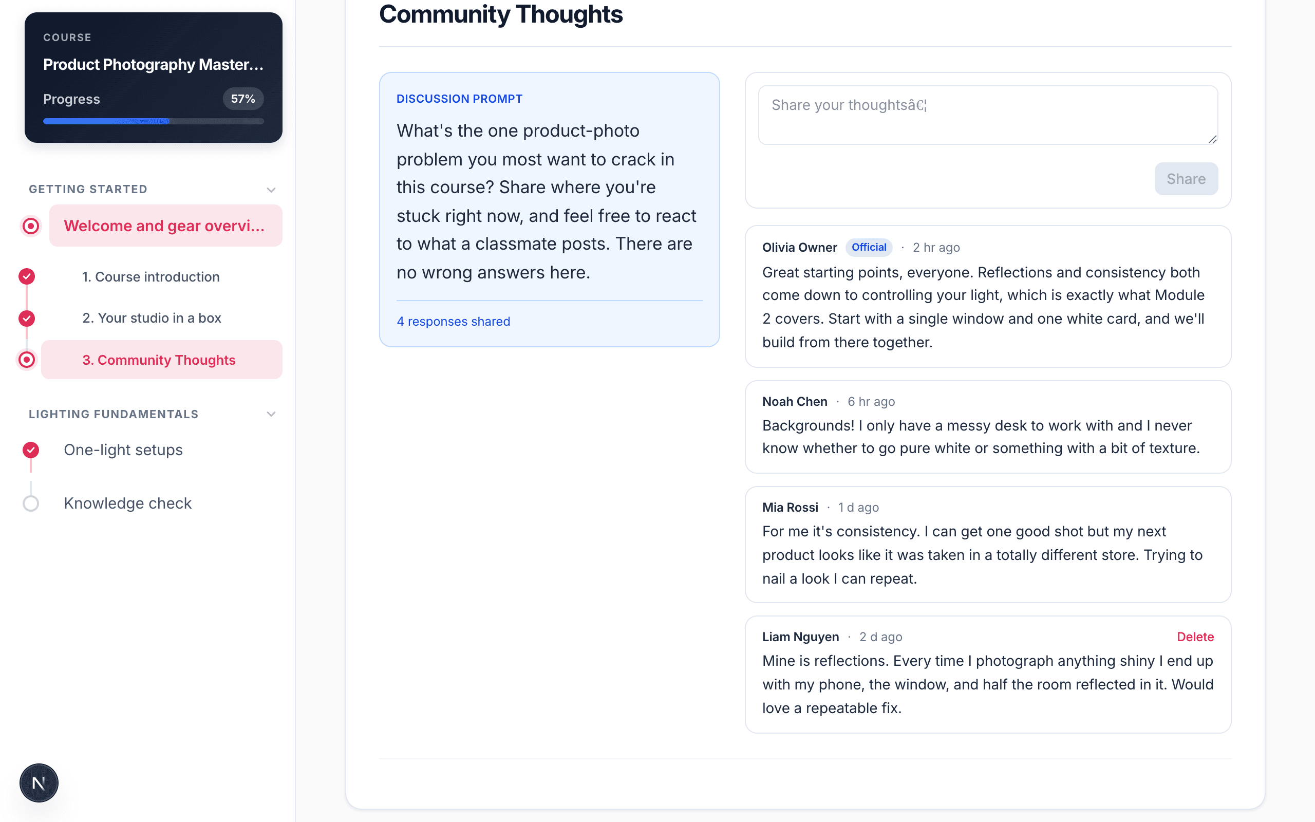 Community Thoughts activity