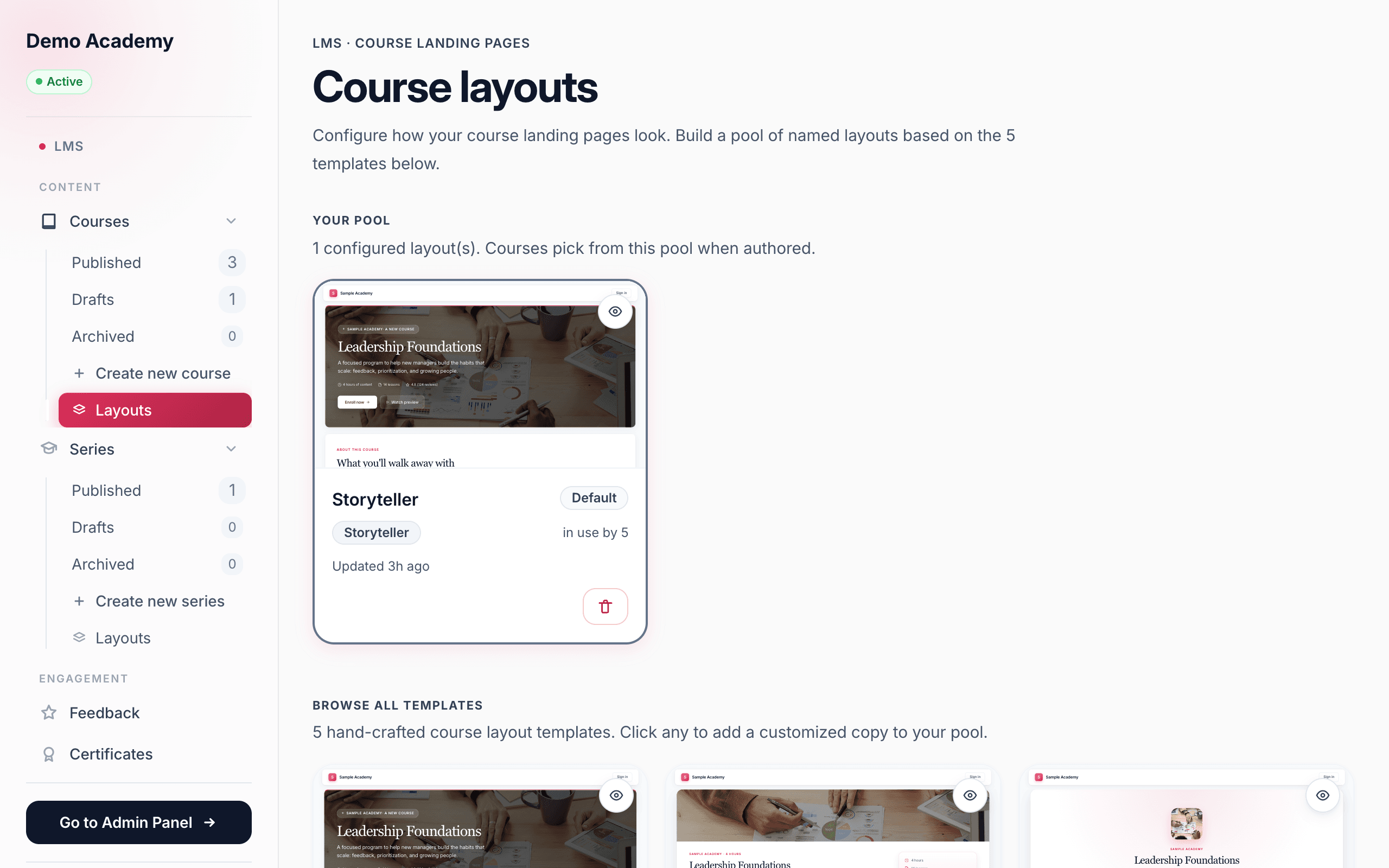 Course layout templates