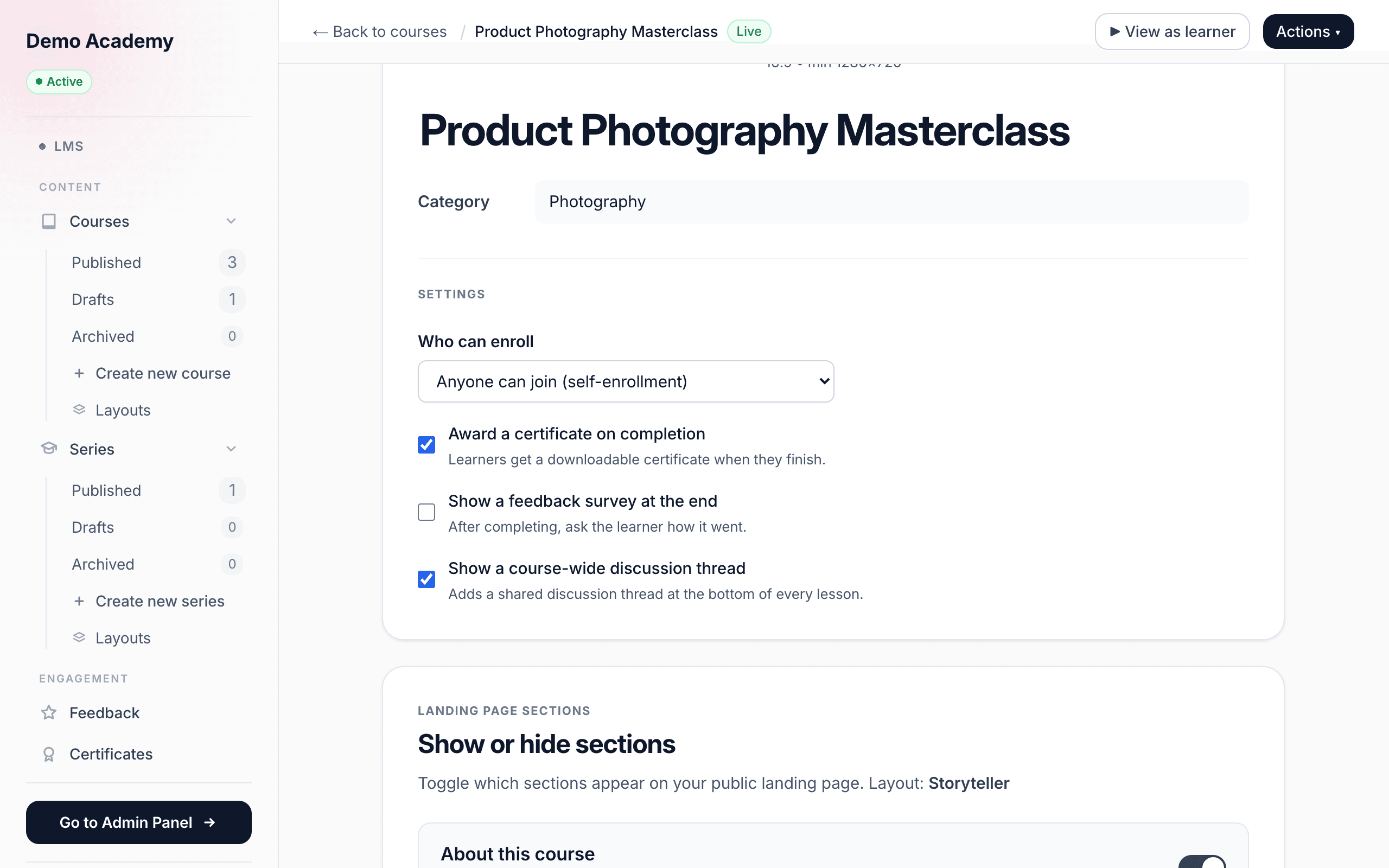 Course Settings — discussion toggle