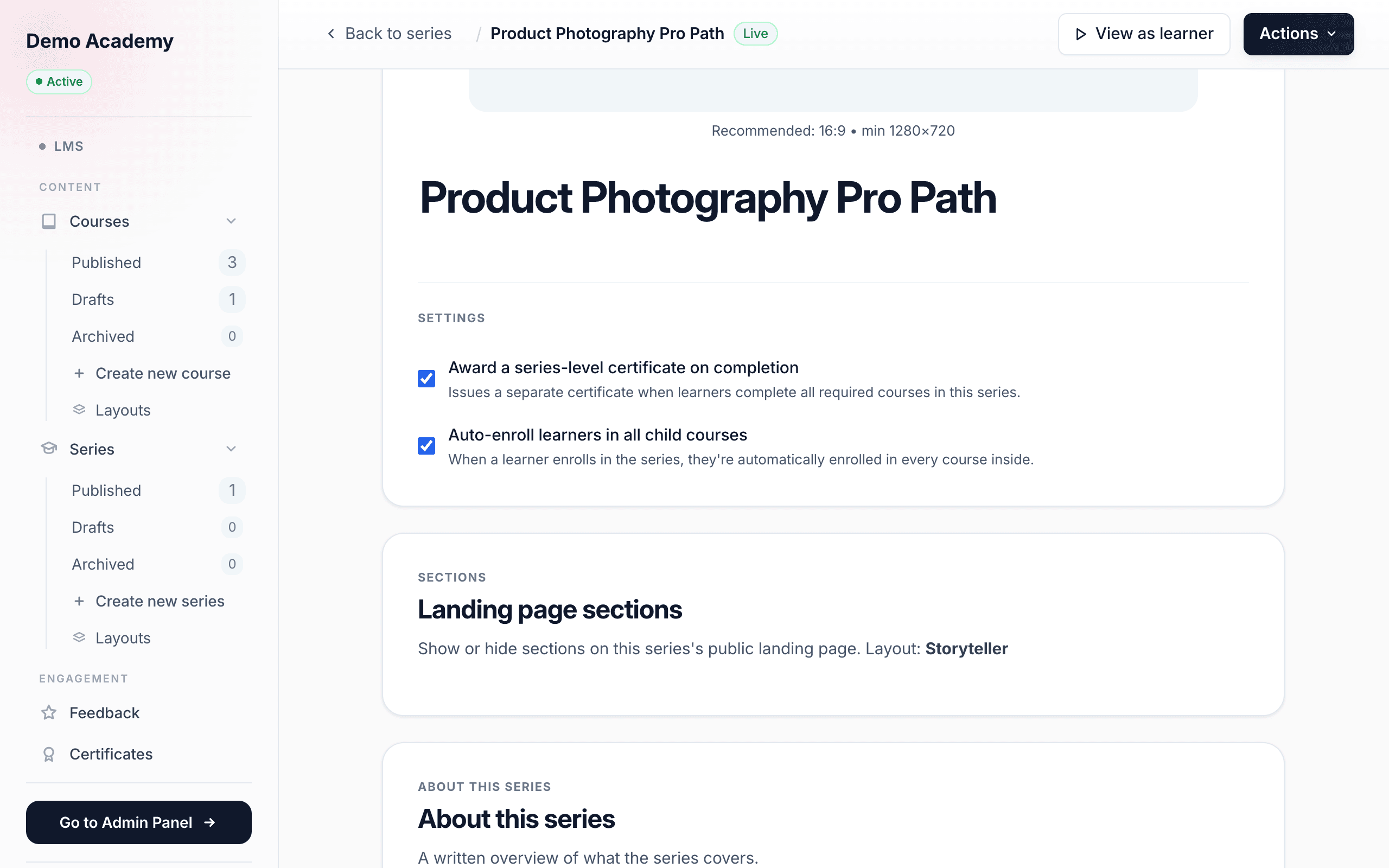 Series basics — Settings