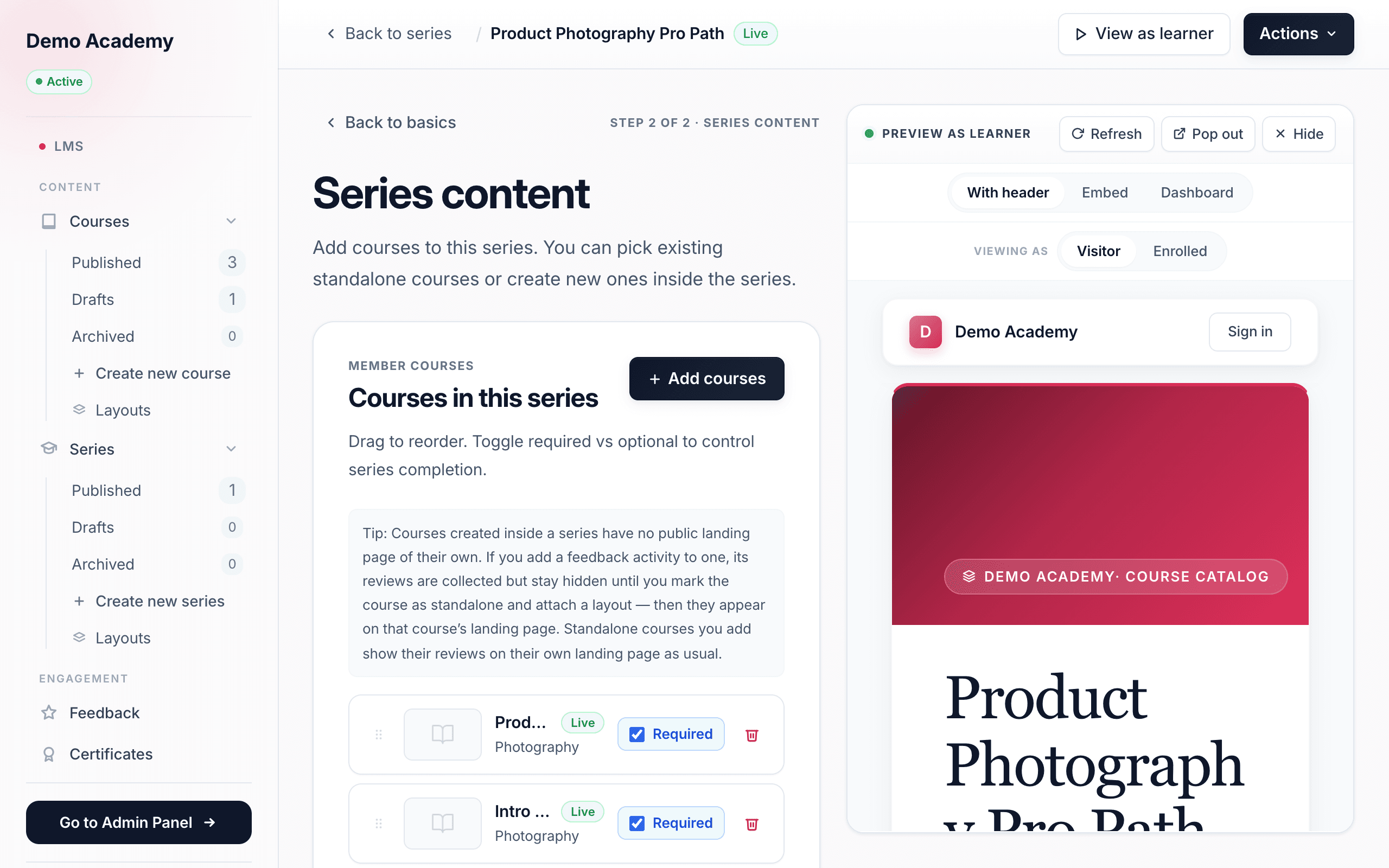 Member courses editor