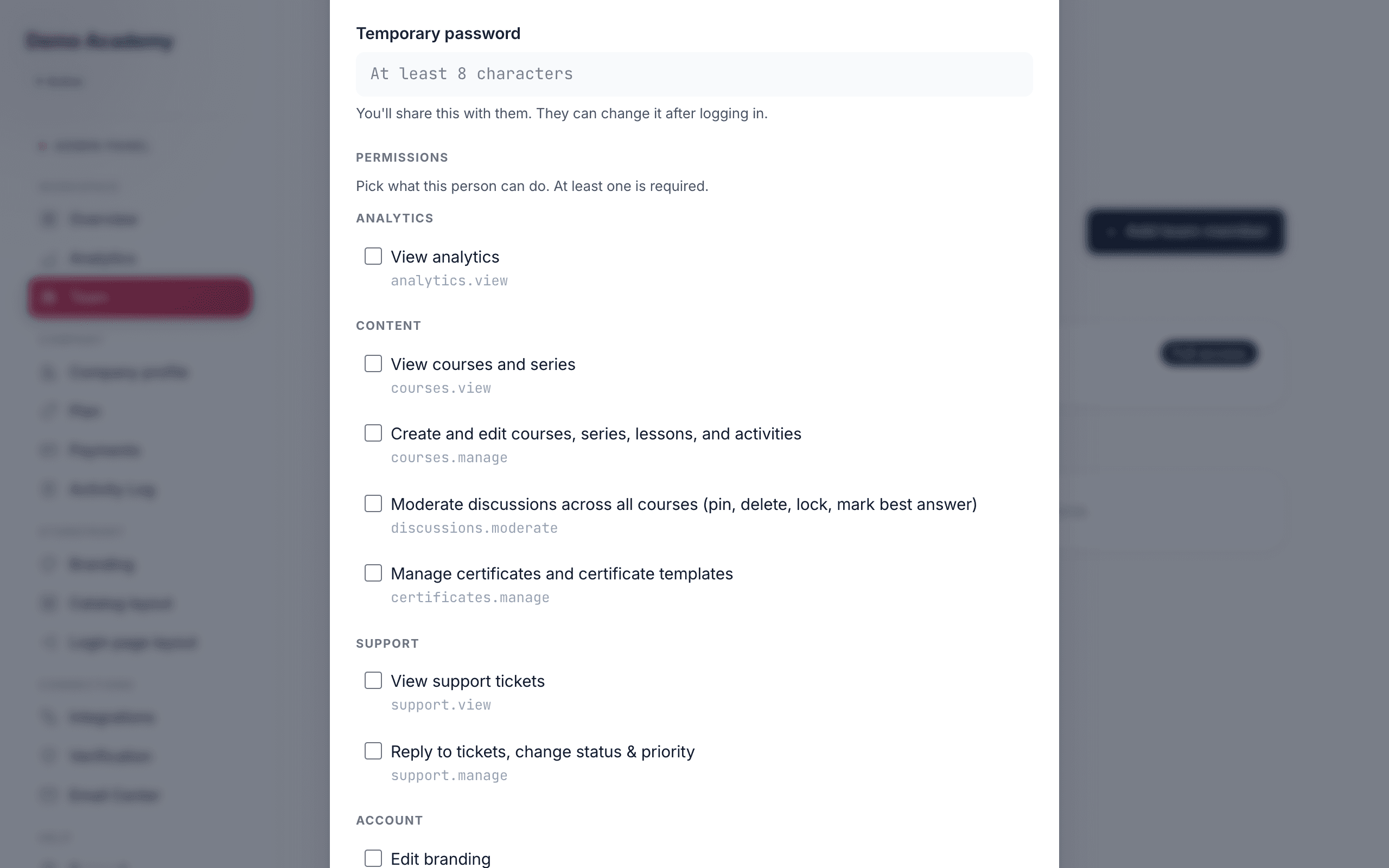 Permissions checklist
